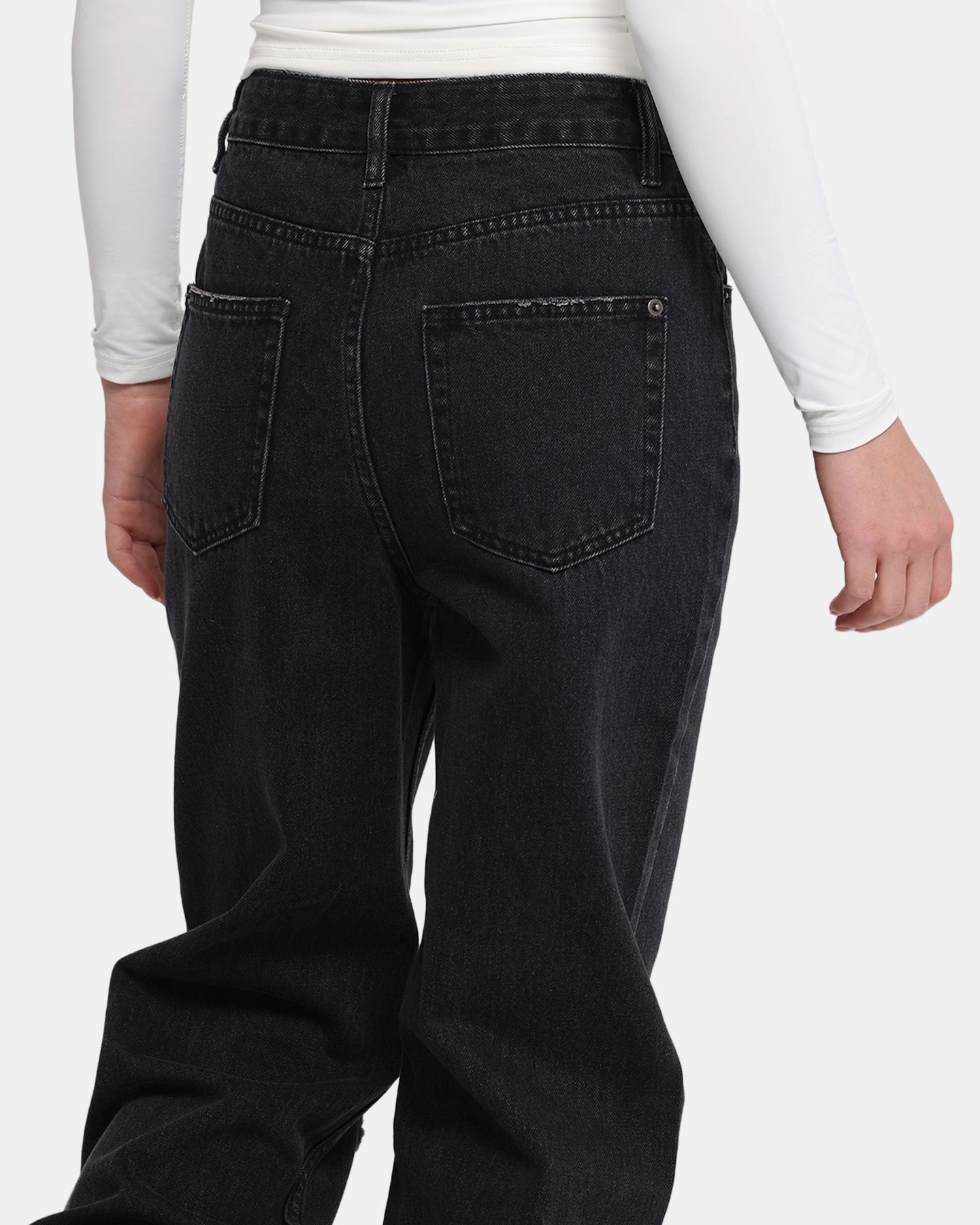 Sporty Look High Durability Thread XXIII Women's Straight Leg Jeans Washed Black