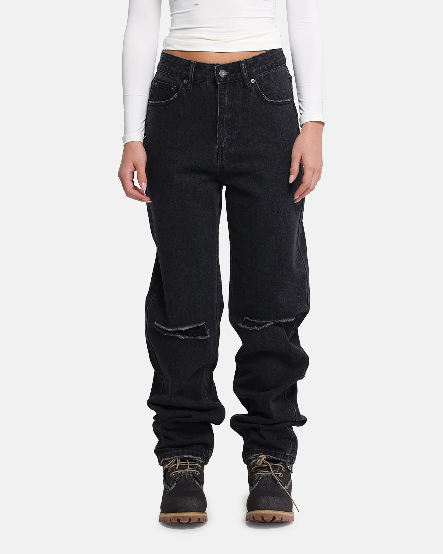 Unfaded Hemline Casual Cool XXIII Women's Straight Leg Jeans Washed Black