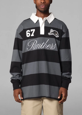 Trendy Casual Bleacher Athletic Penrith Panthers NRL Stripe Rugby Polo Shirt Official Team Colour