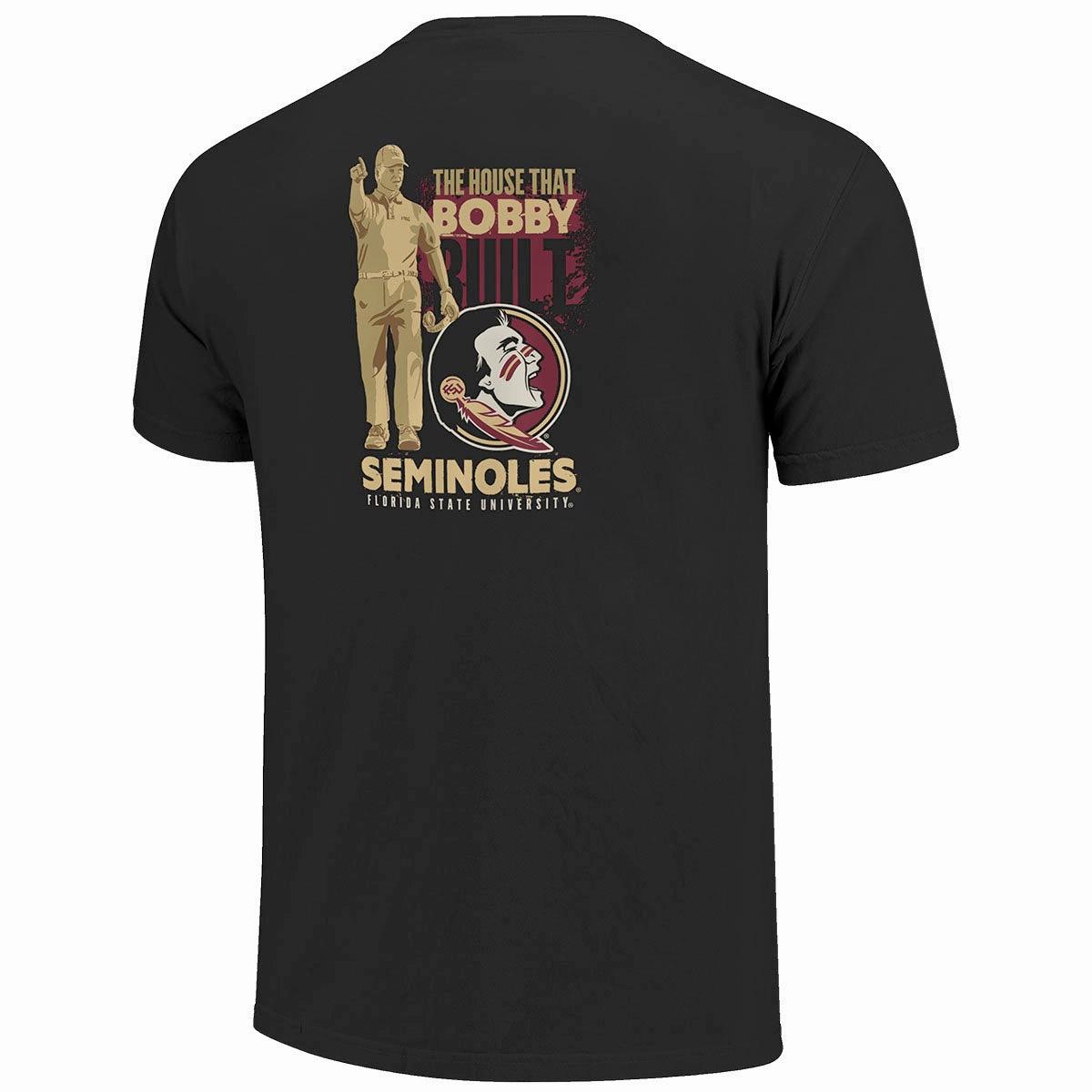 Stretchable Collar Band Image One Adult/Unisex FSU/The House That Bobby Built Design Short Sleeve T-shirt - Black