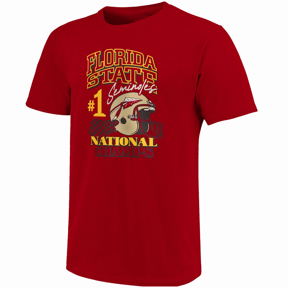 Image One Adult/Unisex Vault Florida State Seminoles 1993 National Champs Helmet Design Short Sleeve T-shirt - Cardinal Leisure Casual