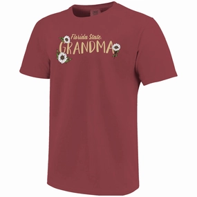 Longline Hemline Image One Comfort Colors Florida State Grandma Flower Design Short Sleeve T-shirt - Brick