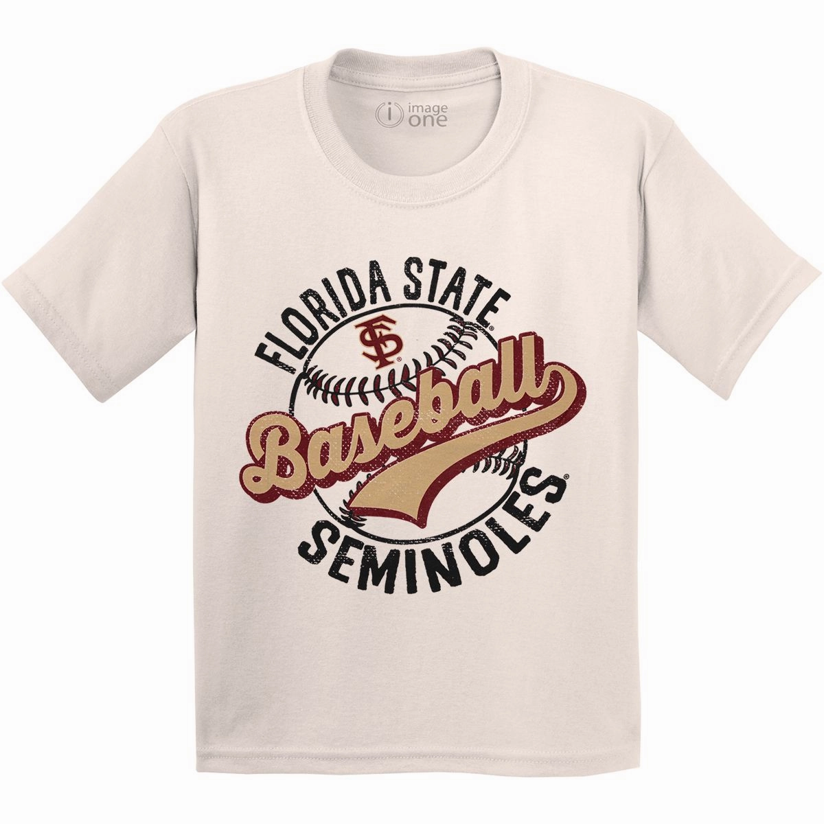 Image One Youth Florida State Seminoles Baseball Design Short Sleeve T-shirt - Natural Playful Design