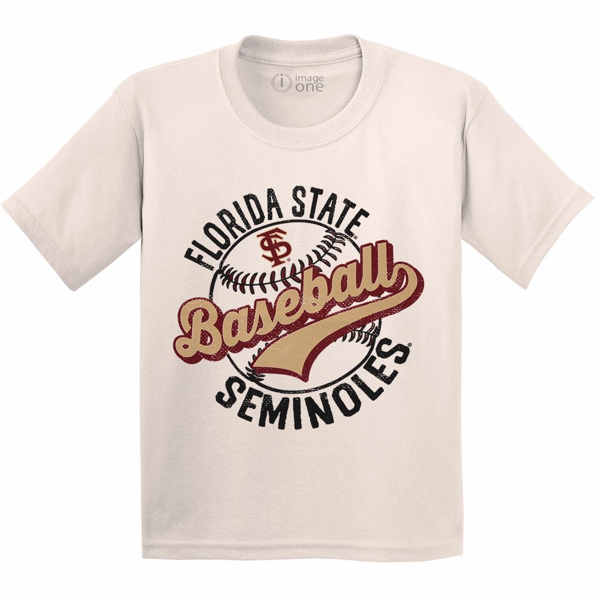 Relaxed Comfort Wear Image One Youth Florida State Seminoles Baseball Design Short Sleeve T-shirt - Natural