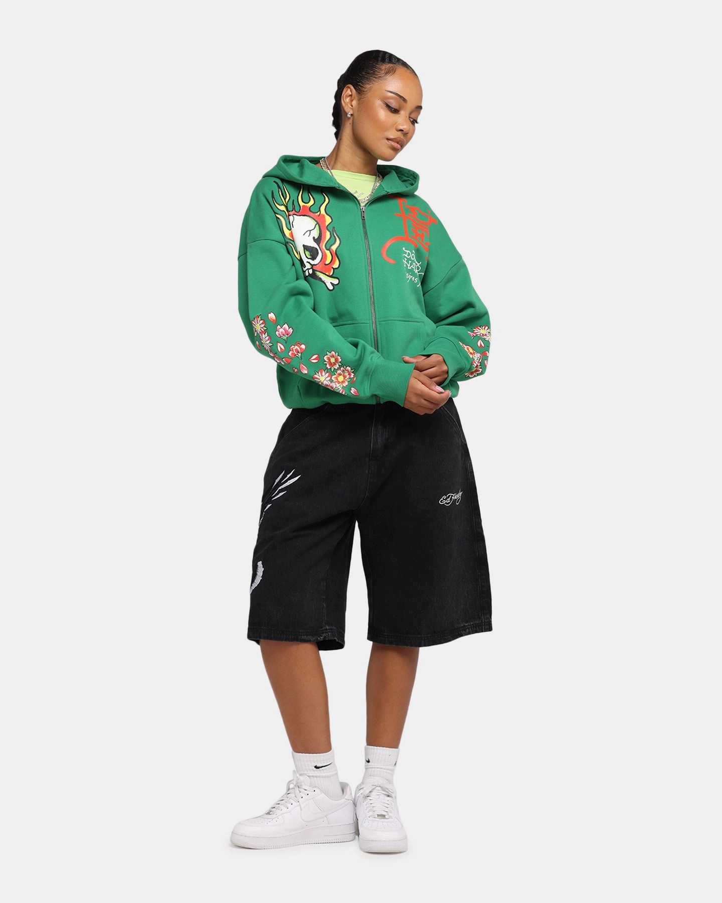 suitable for solo travel Pink Ed Hardy Love Kills Slowly Zip Hoodie Green