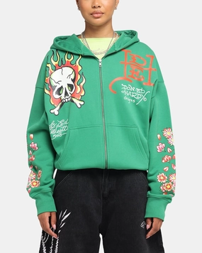Ed Hardy Love Kills Slowly Zip Hoodie Green Advocate Dual Zip Functionality