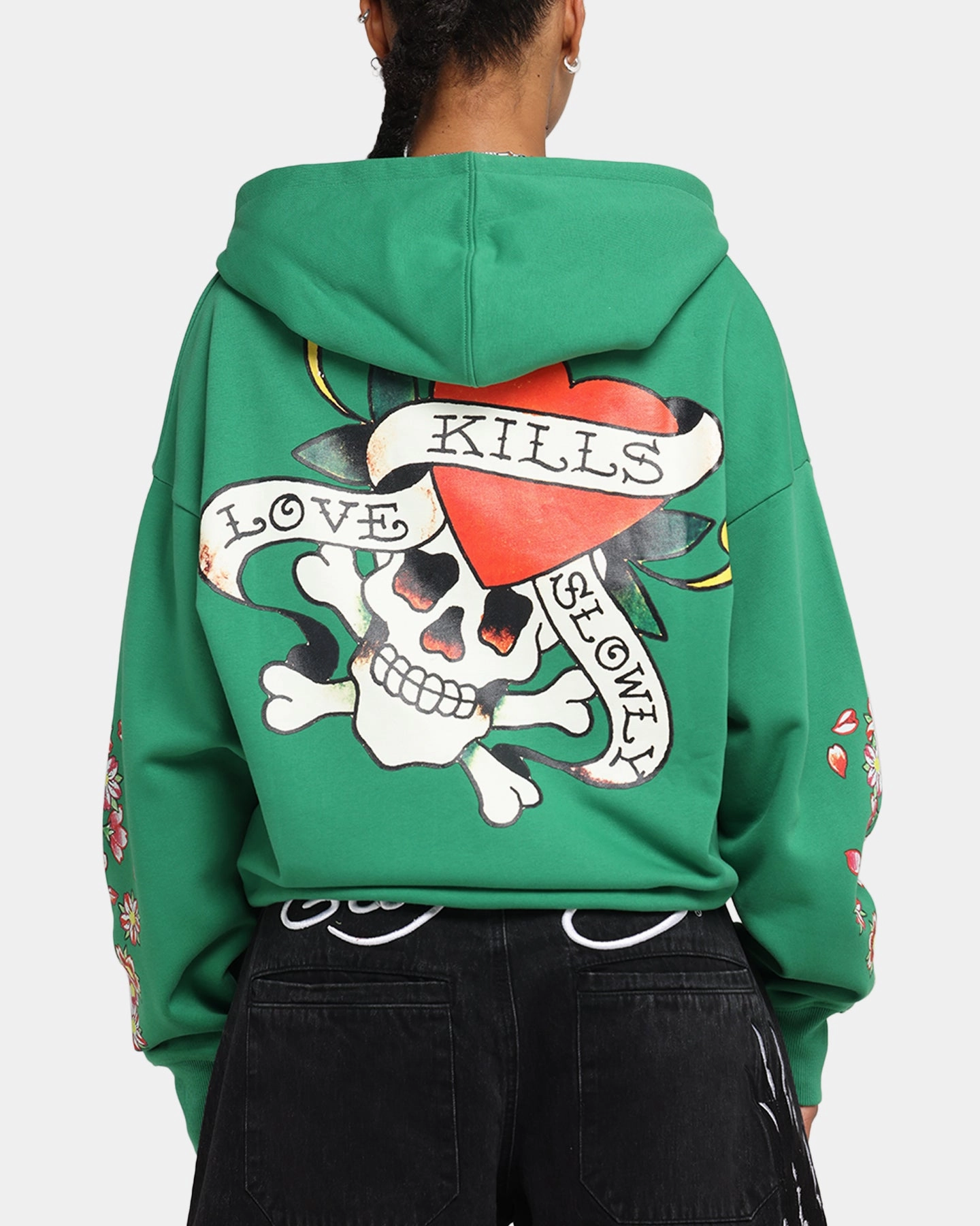Stylish Insulation Ed Hardy Love Kills Slowly Zip Hoodie Green