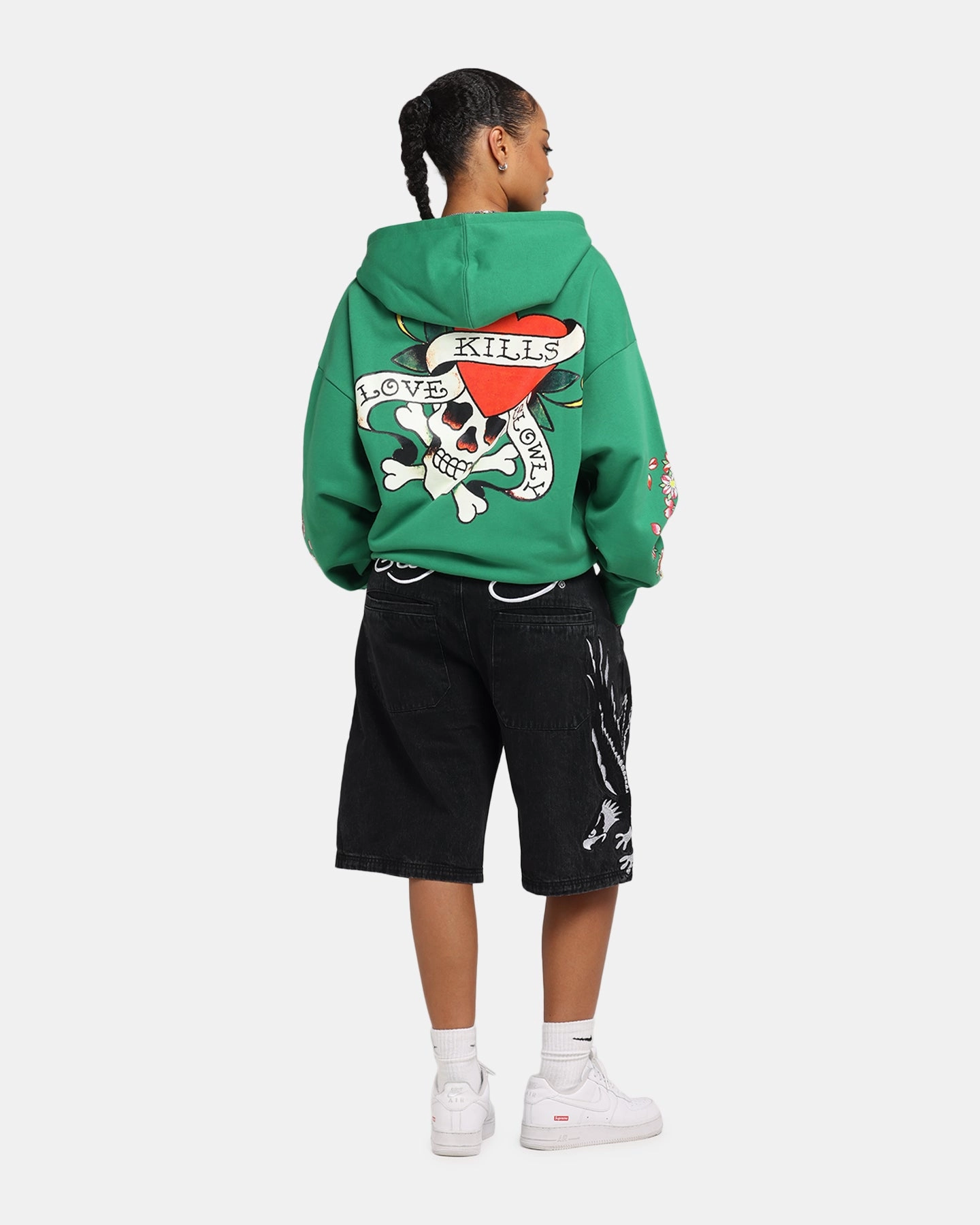 Ed Hardy Love Kills Slowly Zip Hoodie Green Light Reflective detachable sleeves