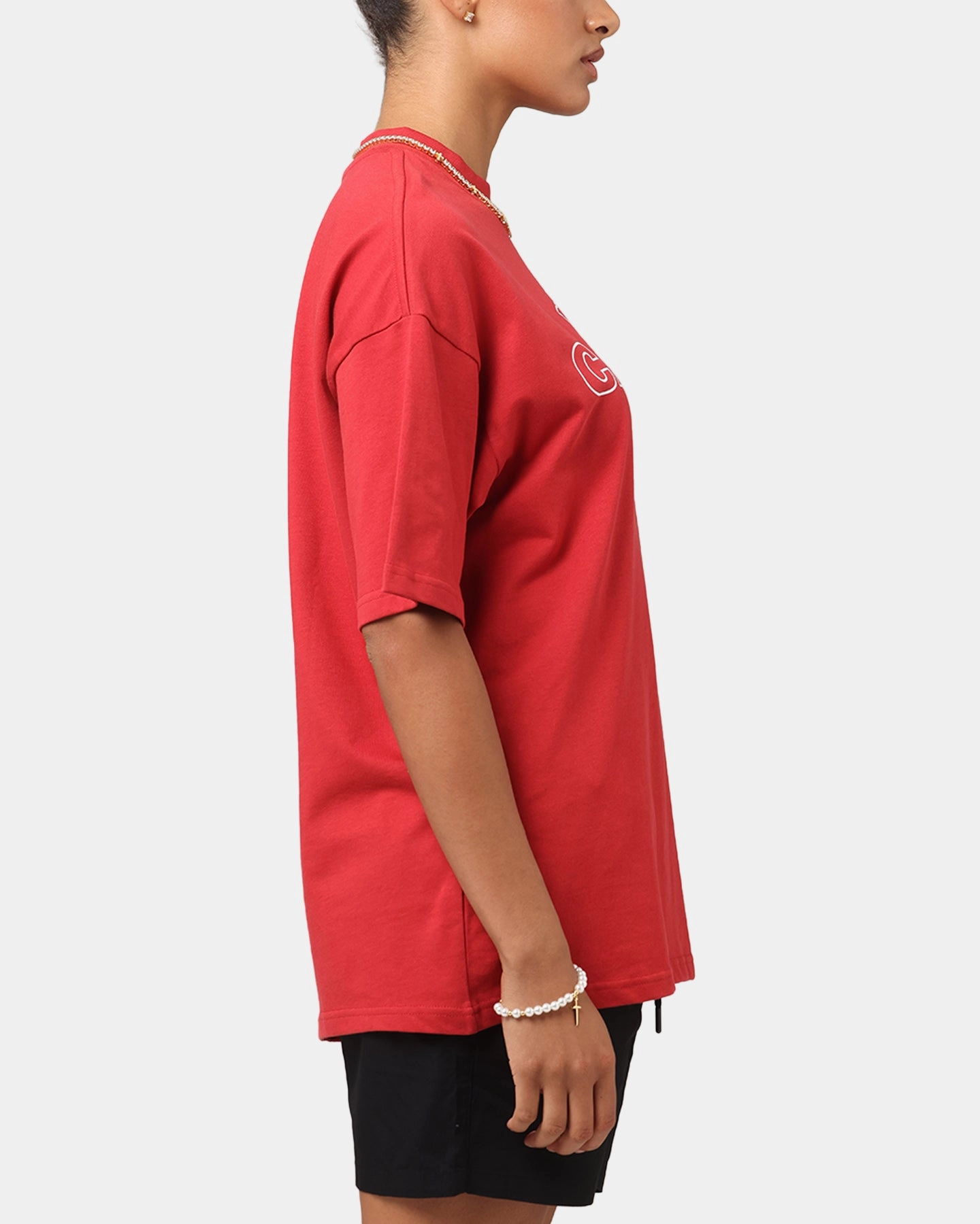 Durable Stitching Carre Rosebud Mock Neck T-Shirt Red