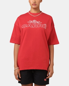 Essential Clothing Carre Rosebud Mock Neck T-Shirt Red
