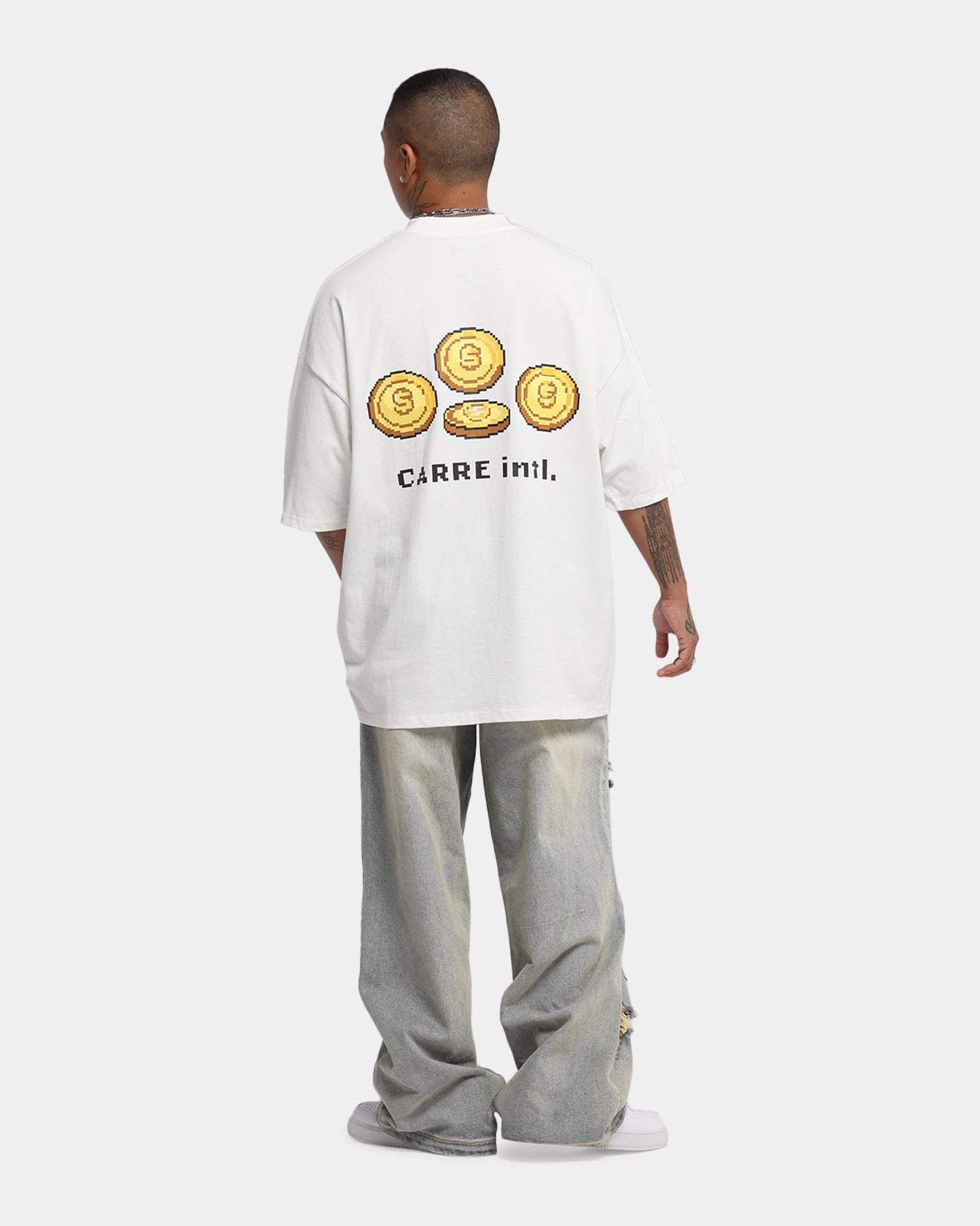 Durable Knit Structure Carre Level Up Mock Neck T-Shirt Off White