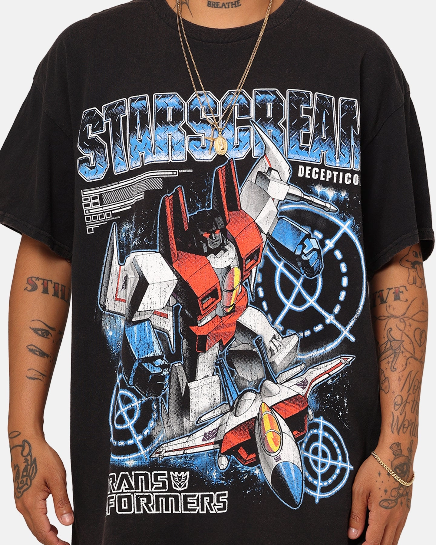 TearResistant Fabric Beaded details Goat Crew X Transformers Starscream Vintage T-Shirt Black Wash