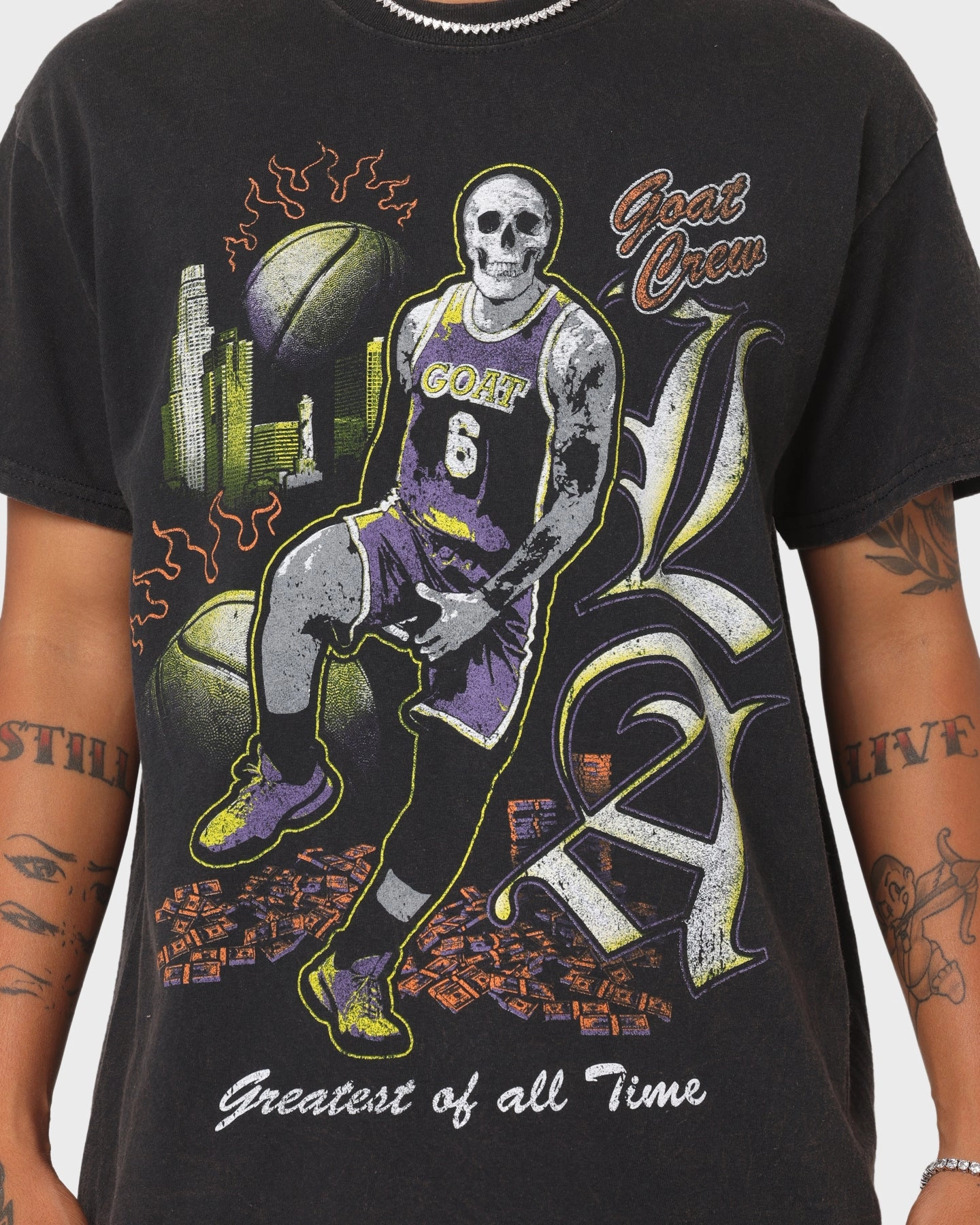 Everyday Fit Sporty Fashion Goat Crew Big LA Baller Vintage T-Shirt Washed Black