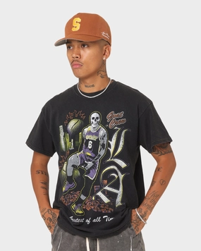 Goat Crew Big LA Baller Vintage T-Shirt Washed Black RecycledBlend Taped Neckline