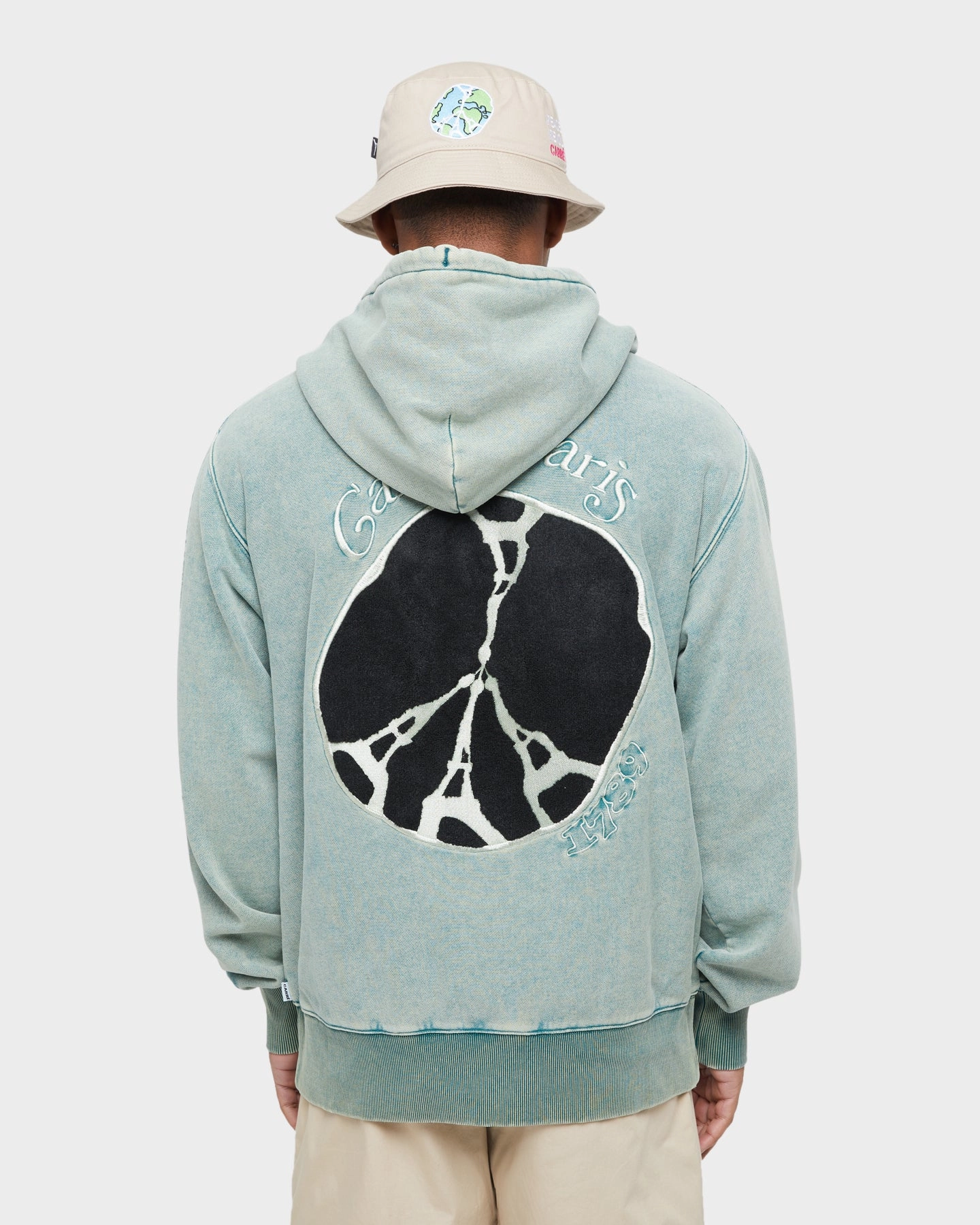 hunters Carre Peace Button Up Hoodie Washed Green
