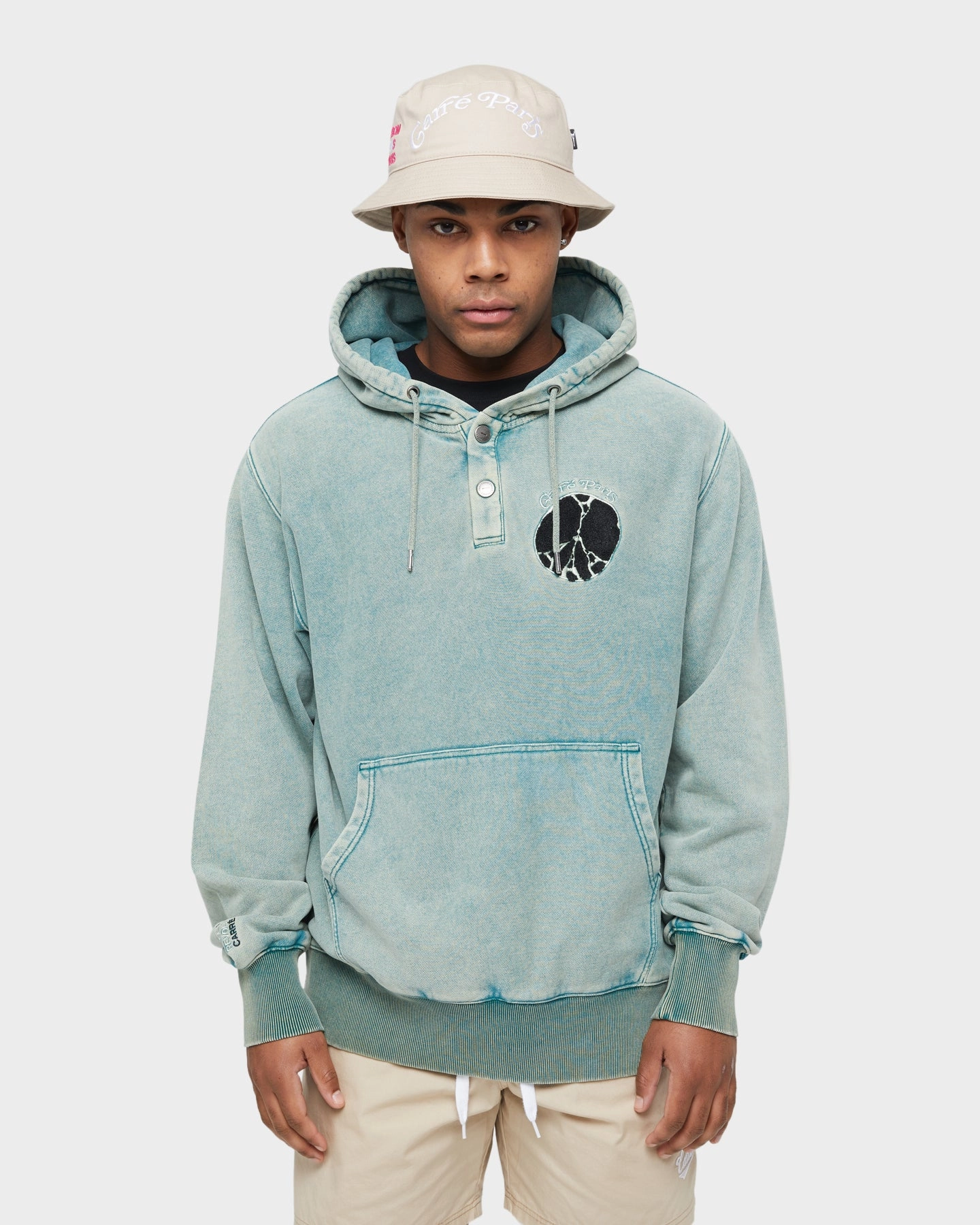 bus ride Carre Peace Button Up Hoodie Washed Green