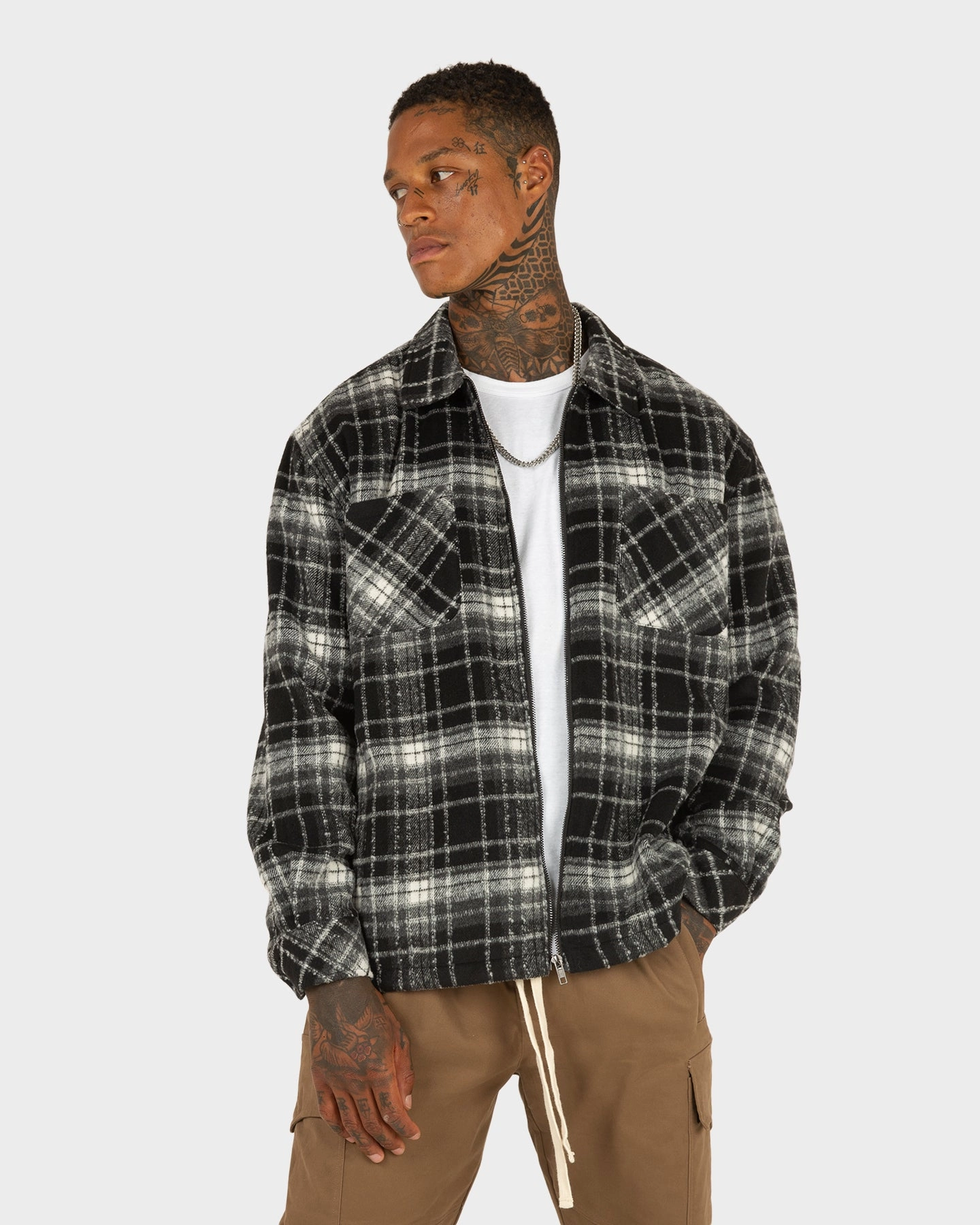 hiker Perfection XXIII Vitus Zip Up Flannel Shacket Black/White