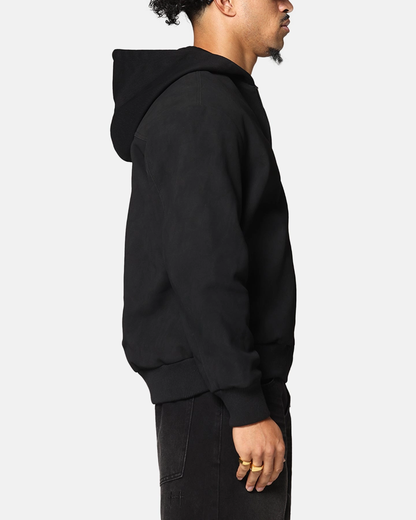 Drop Hem Fast Wear Saint Morta Gothic Hooded PU Bomber Jacket Black/Black