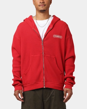 Ergonomic Shoulder Design Flexible Seams Strawberry Thermal Zip-Up Hoodie Red