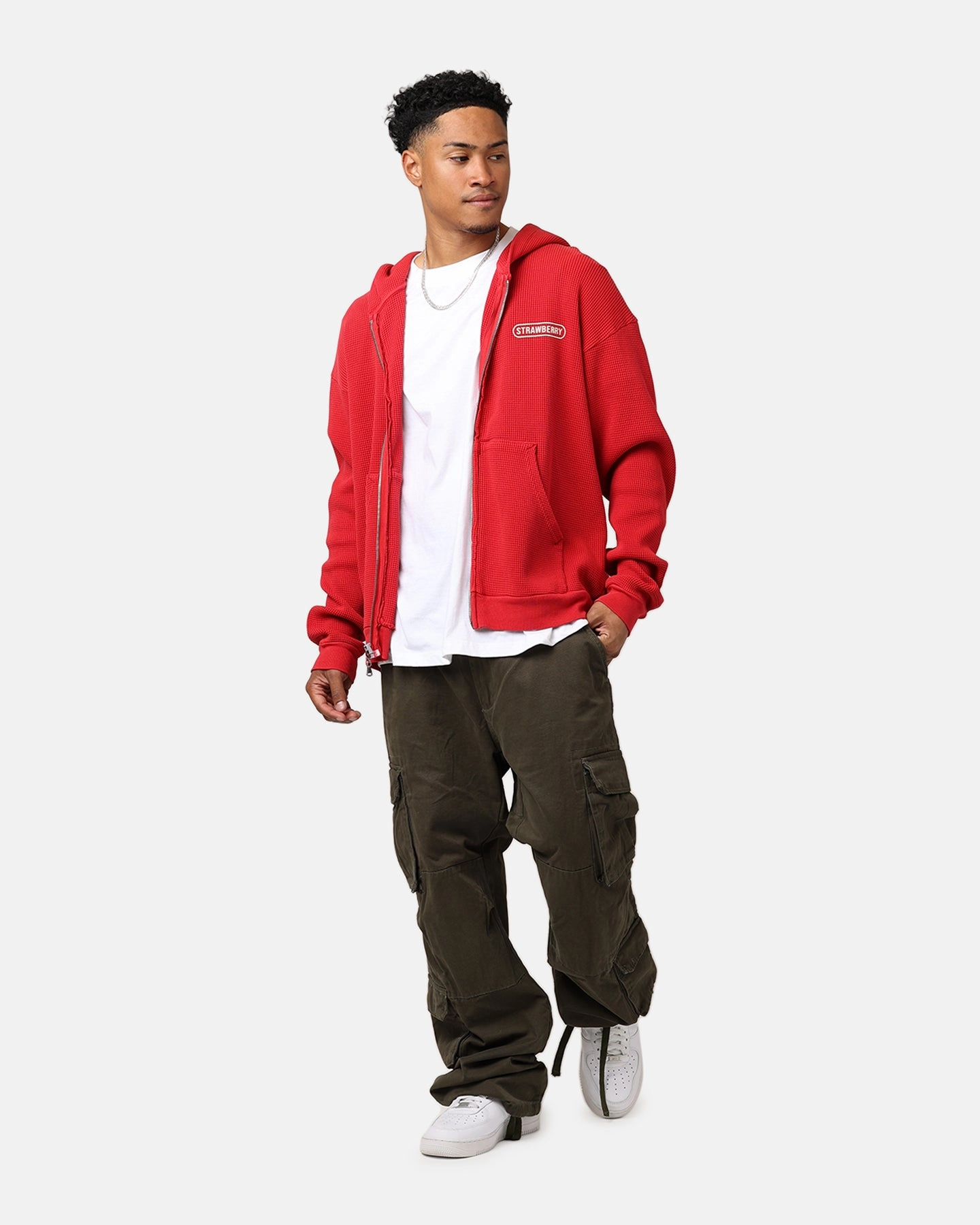 Strawberry Thermal Zip-Up Hoodie Red Time Multi Panel Construction