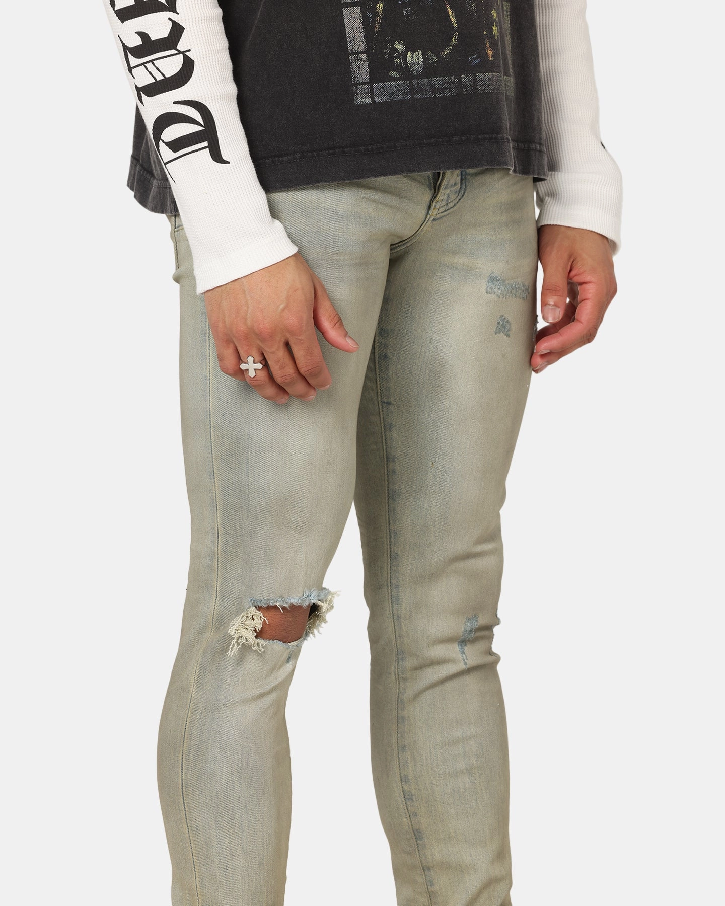 Saint Morta Dynasty Dirty Distressed Jeans Dirty Denim Sanded Seam Comfort