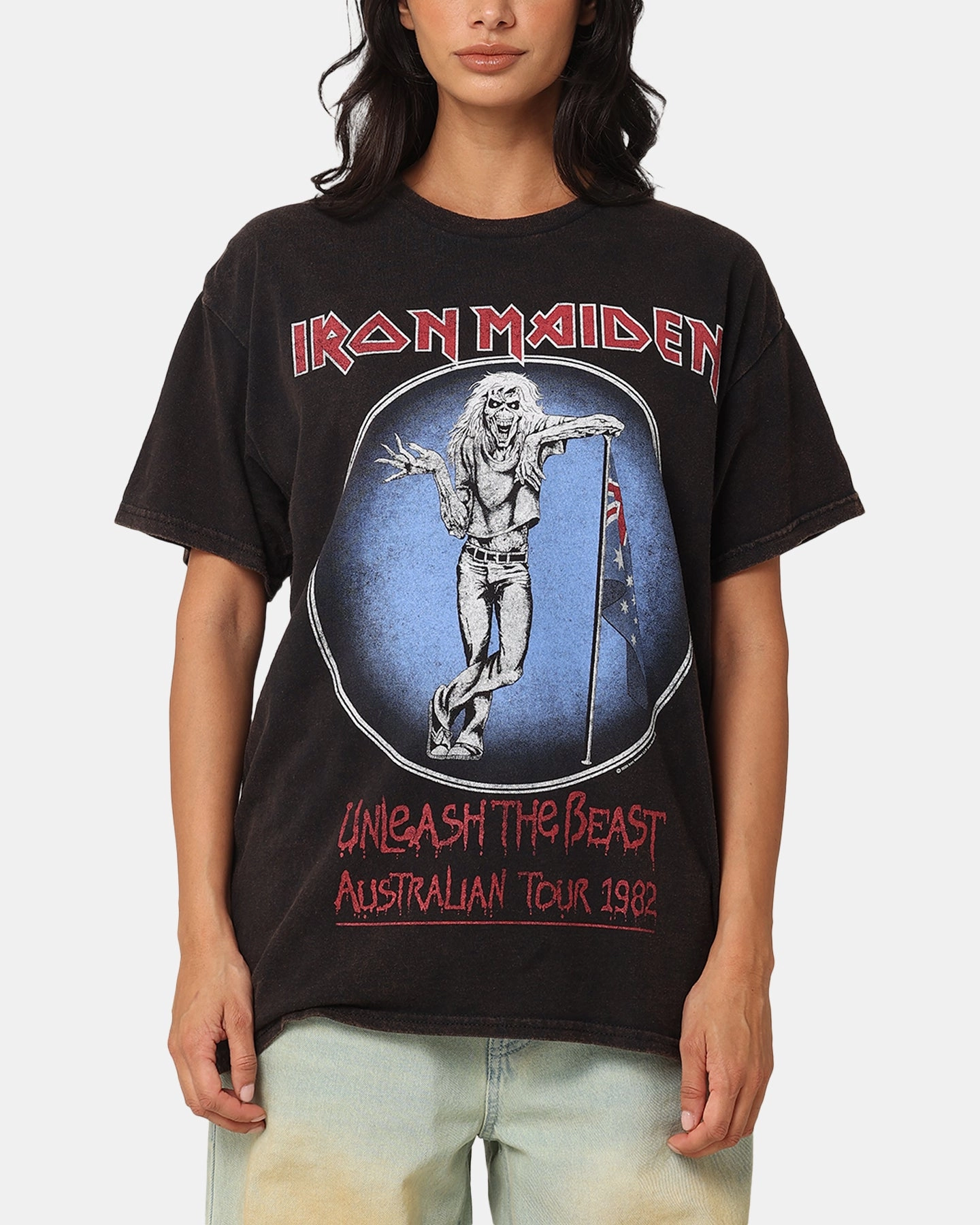 Iron Maiden Unleash Tour Vintage T-Shirt Black Vintage Basic Wear Relaxing Fit