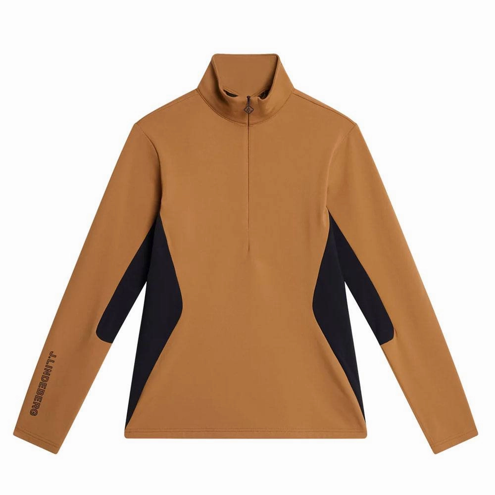 UV Protection Finish Collapsible Packable Design J.Lindeberg Coockies Mid Layer Golf Pullover Chipmunk - FW23 Women
