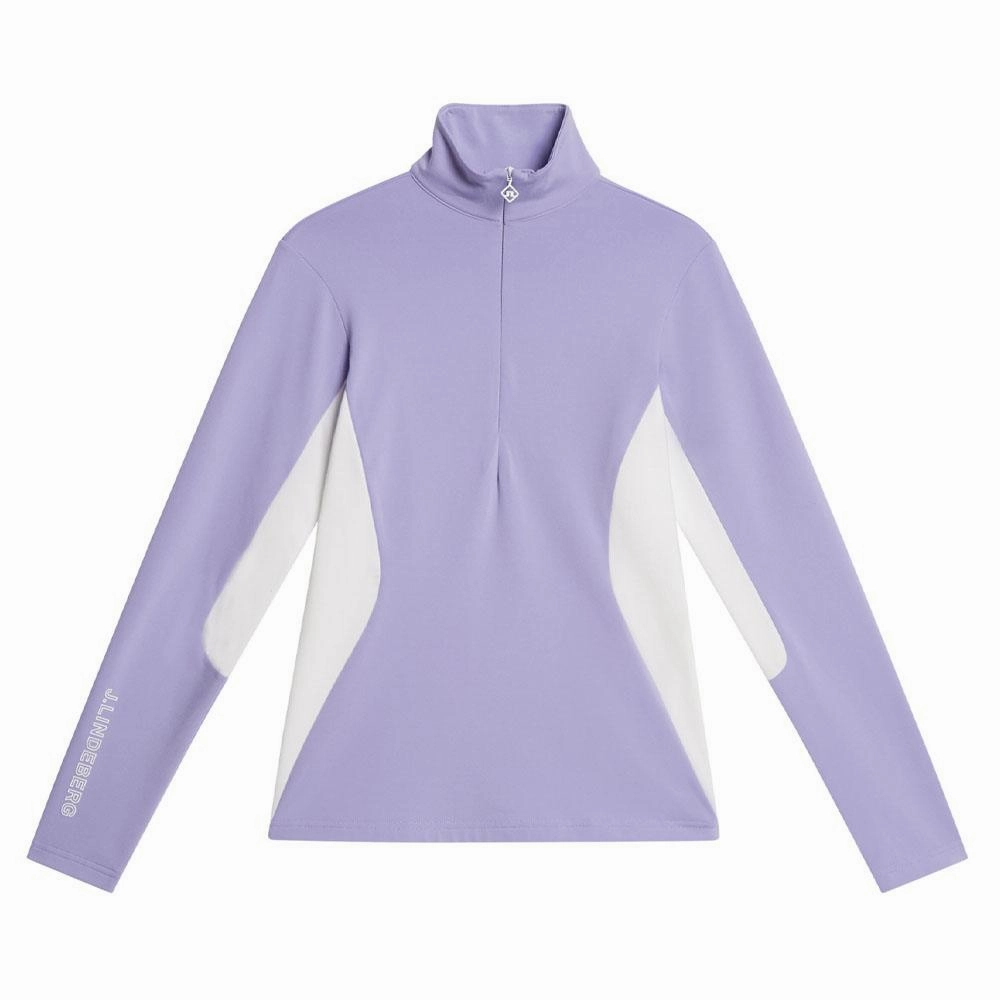 High Collar Style J.Lindeberg Coockies Mid Layer Golf Pullover Sweet Lavender - FW23 Women