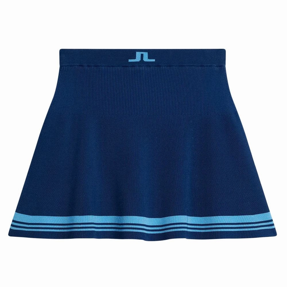 J.Lindeberg Frida Stripe Knitted FW Golf Skirt Estate Blue - FW23 Women Invisible Seams