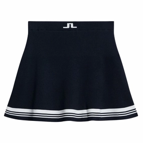 Family Celebration Sustainable Fabric J.Lindeberg Frida Stripe Knitted FW Golf Skirt JL Navy - FW23 Women