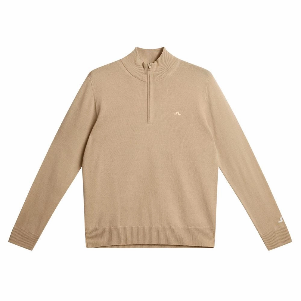 Autumn Wear Comfy Essentials J.Lindeberg Kian Zipped Golf Pullover Safari Beige - SS24 Men
