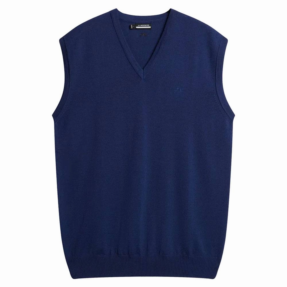 J.Lindeberg Liam Knitted Golf Vest Estate Blue - FW23 Men Everyday Comfort Wick Effect
