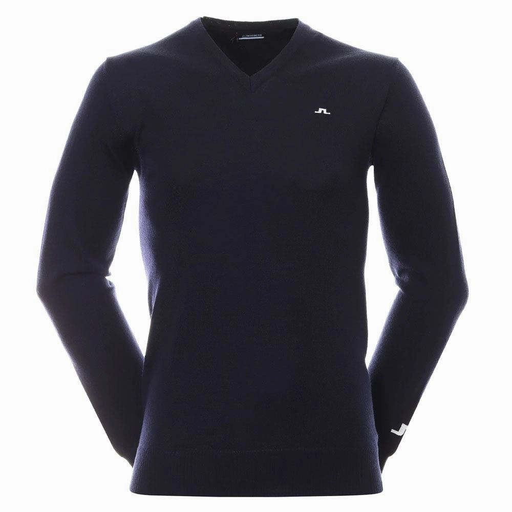J.Lindeberg Lymann Knitted Golf Sweater JL Navy - SS24 Men Collapsible Packable Design Travel Ready