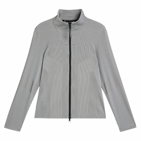 J.Lindeberg Slot Full Zip Mid Layer Golf Jacket Gray Melange - FW23 Women Crisp Walk Look Utility Pockets