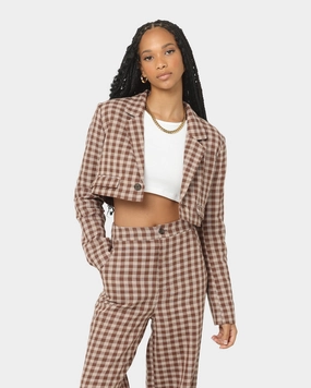 Liability EN ES Women's Harvard Cropped Blazer Gingham Aurora