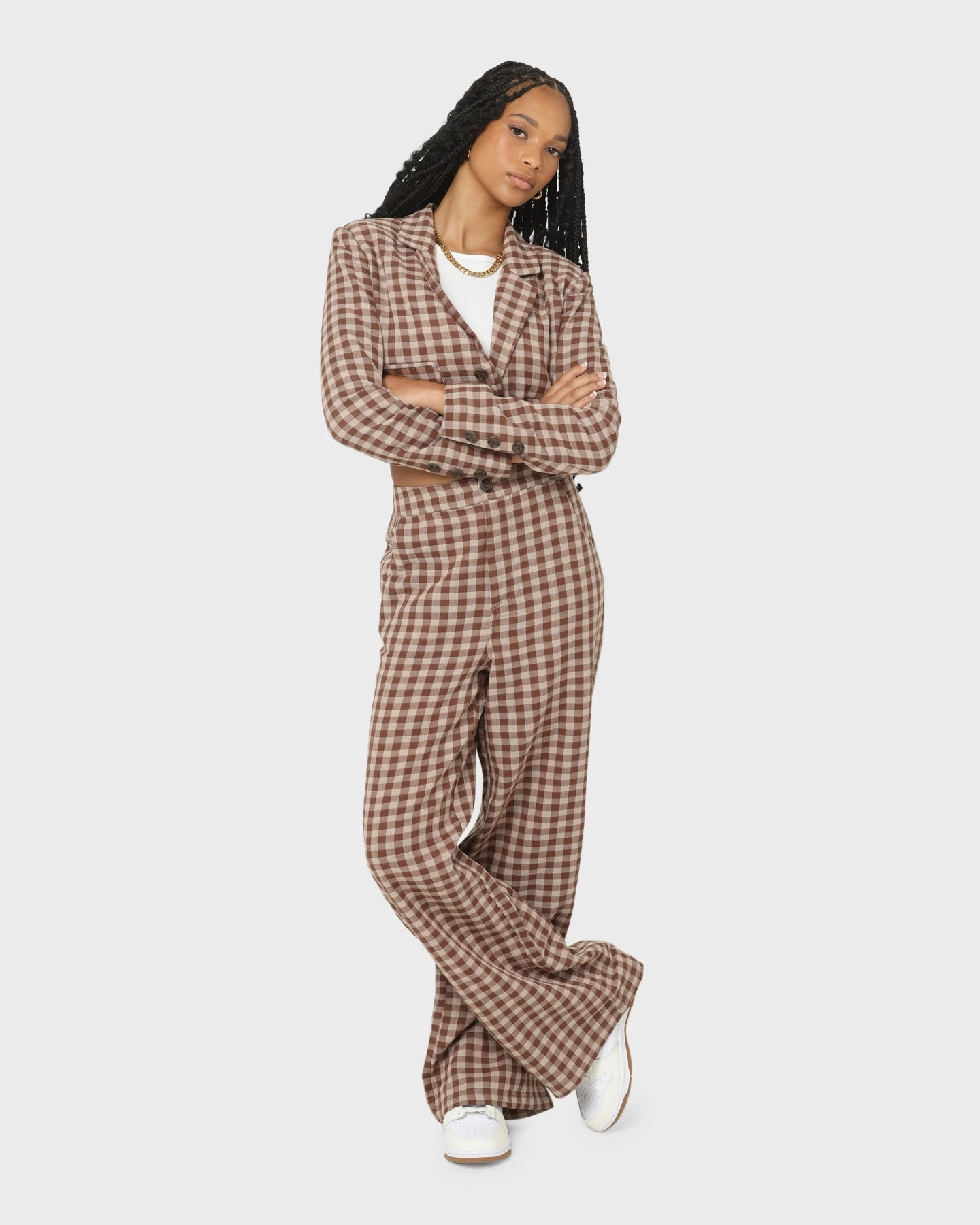 Suitable for team sports Modern Tailoring EN ES Women's Harvard Cropped Blazer Gingham Aurora