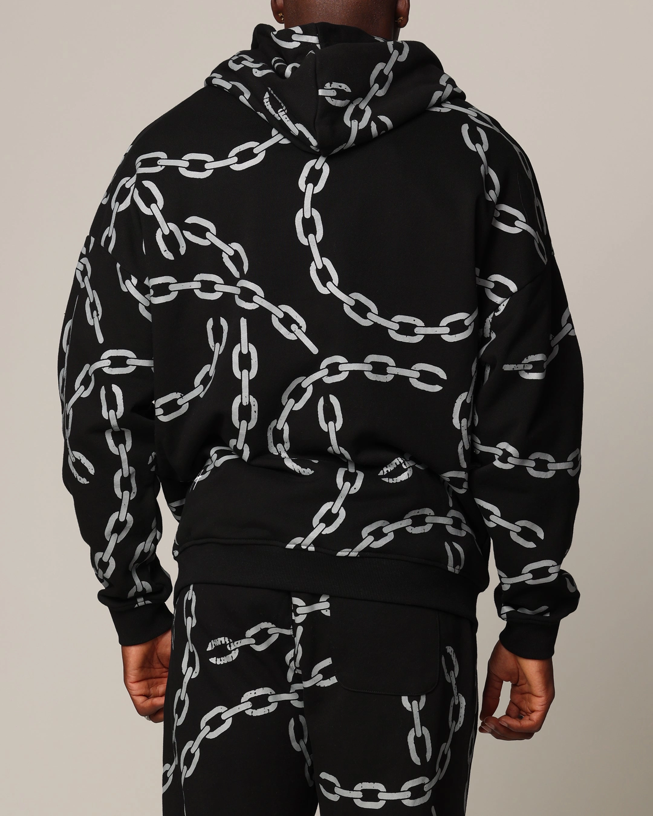 Saint Morta Chain Hoodie Black/Black YKK Zipper Quality Eco-Friendly Fabric
