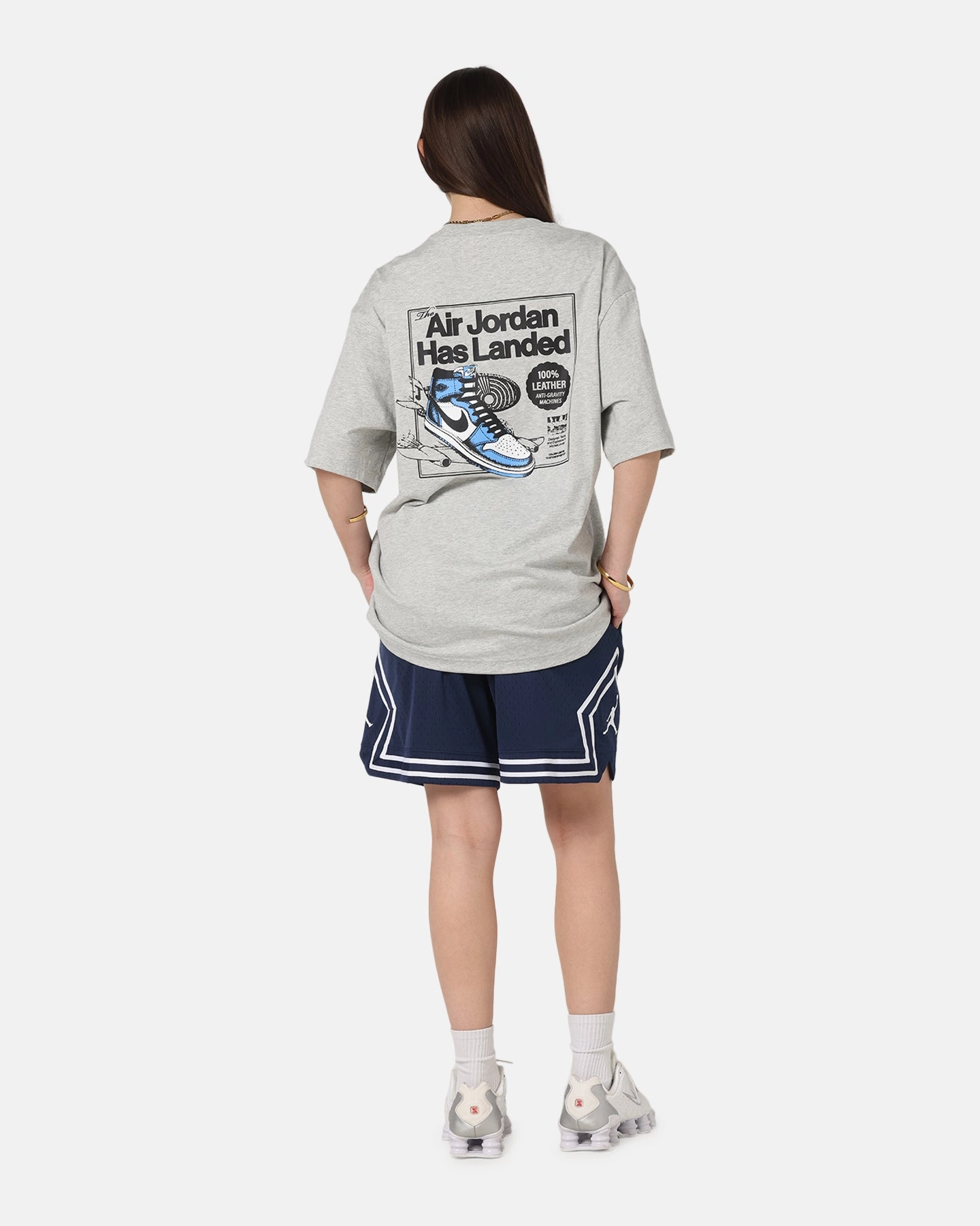 Jordan AJ1 North Carolina T-Shirt Grey Heather/White Perfect for Travel Longline Hemline