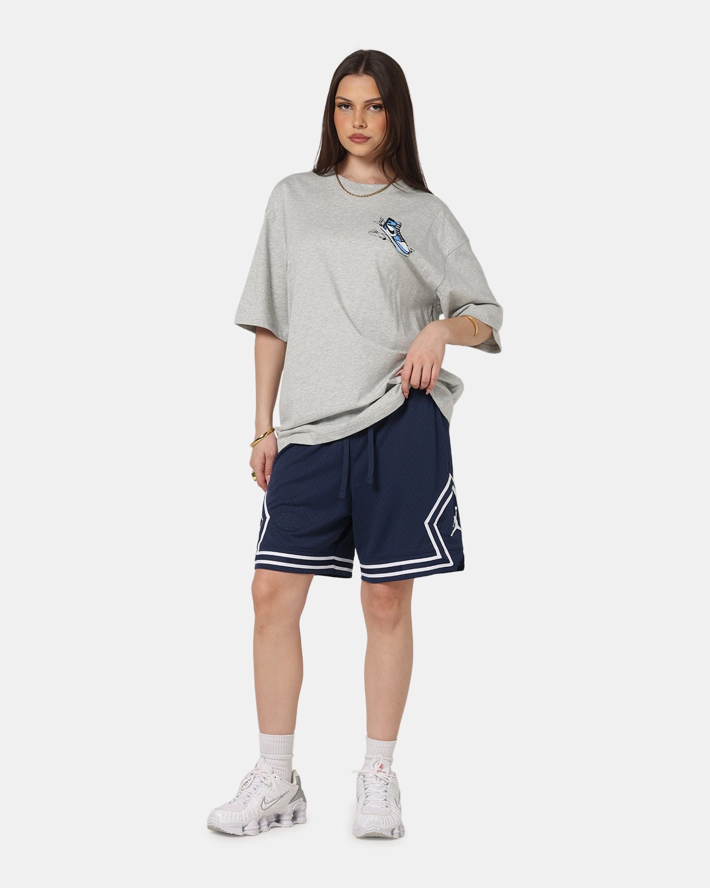 Versatile Wearable Embroidered Jordan AJ1 North Carolina T-Shirt Grey Heather/White