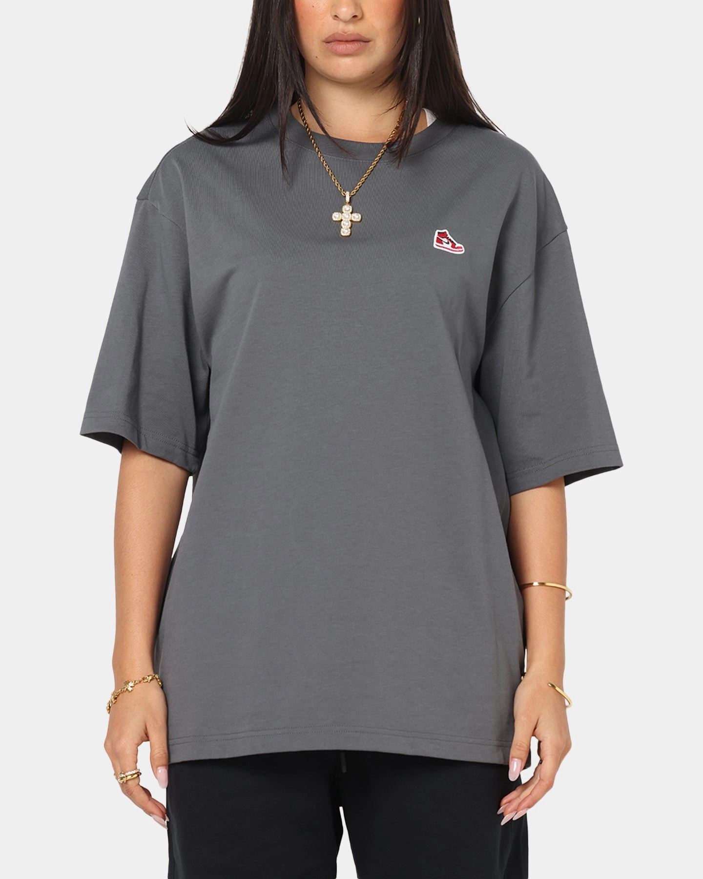 Jordan Brand Sneaker Patch Crewneck T-Shirt Black/Grey Fit For All