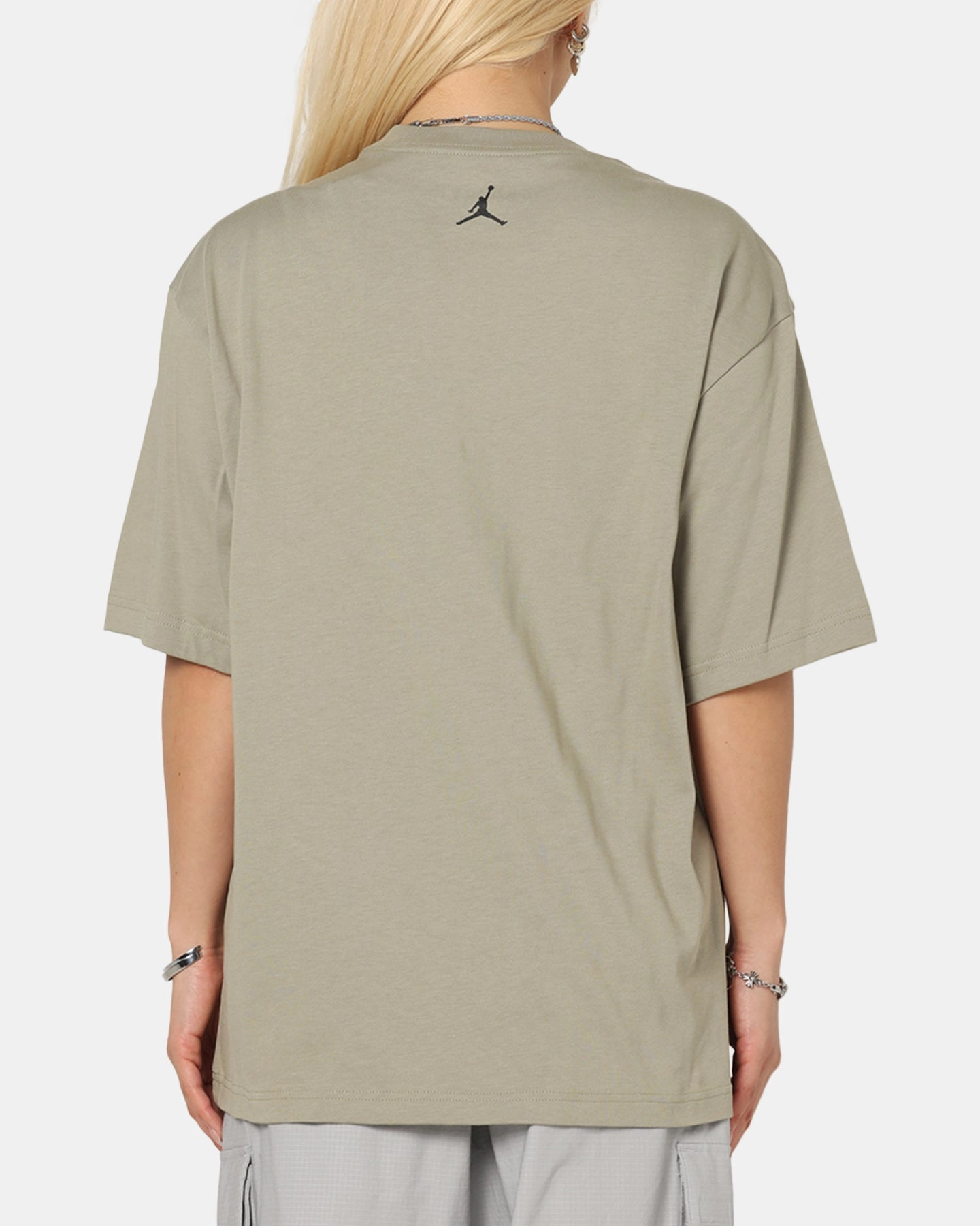 Jordan Brand Sneaker Patch Crewneck T-Shirt Khaki/Black Reinforced Shoulder Stitching