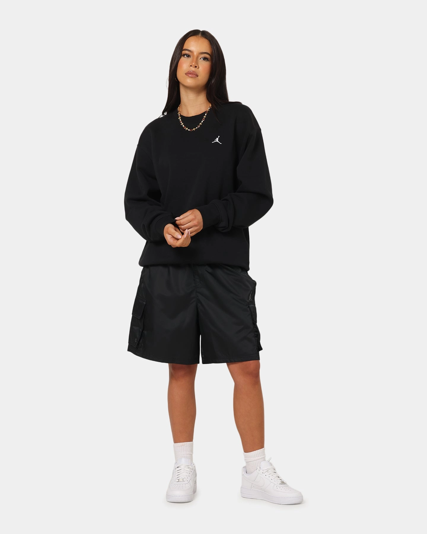 Mid Length Cut Jordan Brooklyn Fleece Crewneck Black/White
