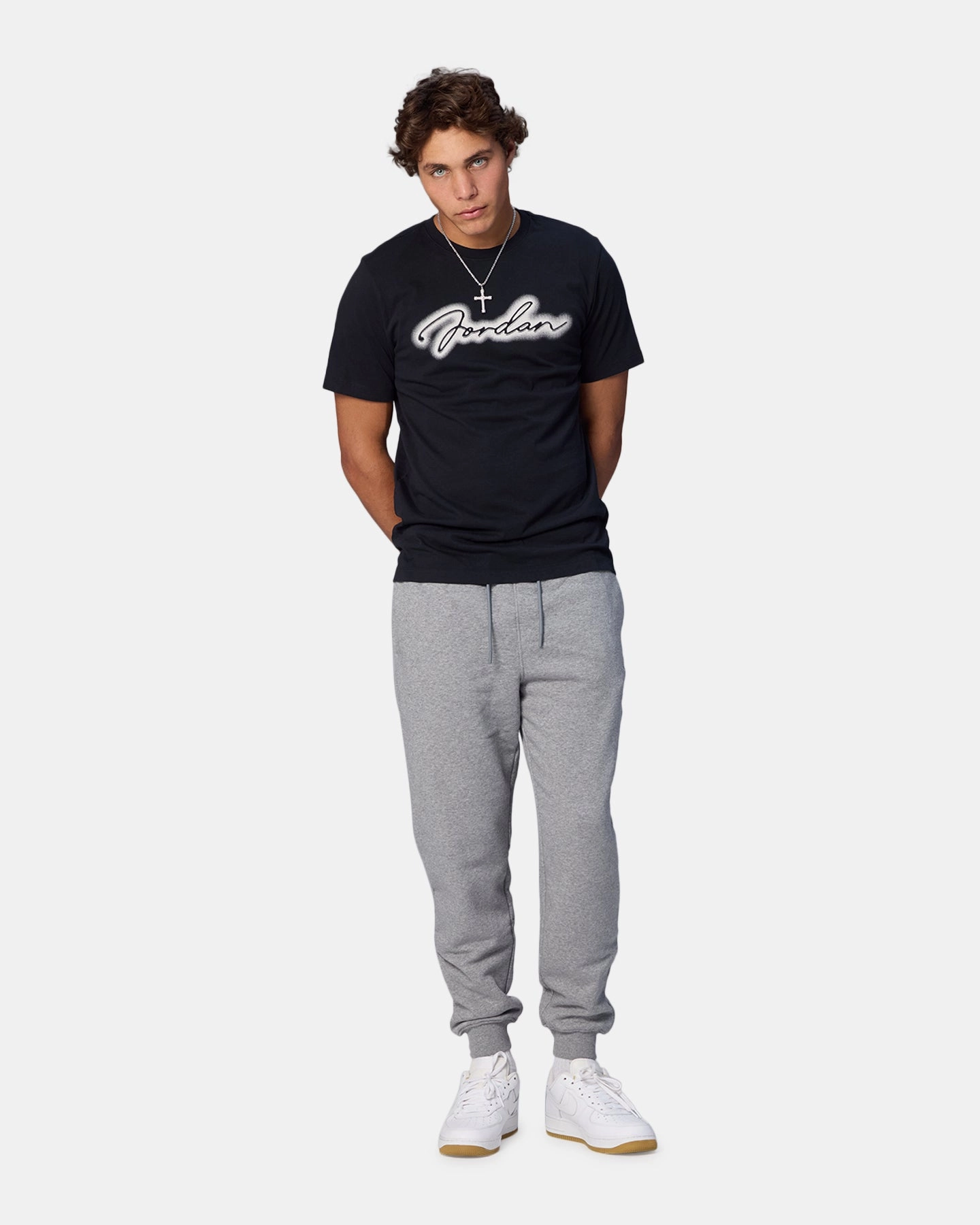 Bootcut shape Jordan Brooklyn Fleece Pants Carbon Heather/White