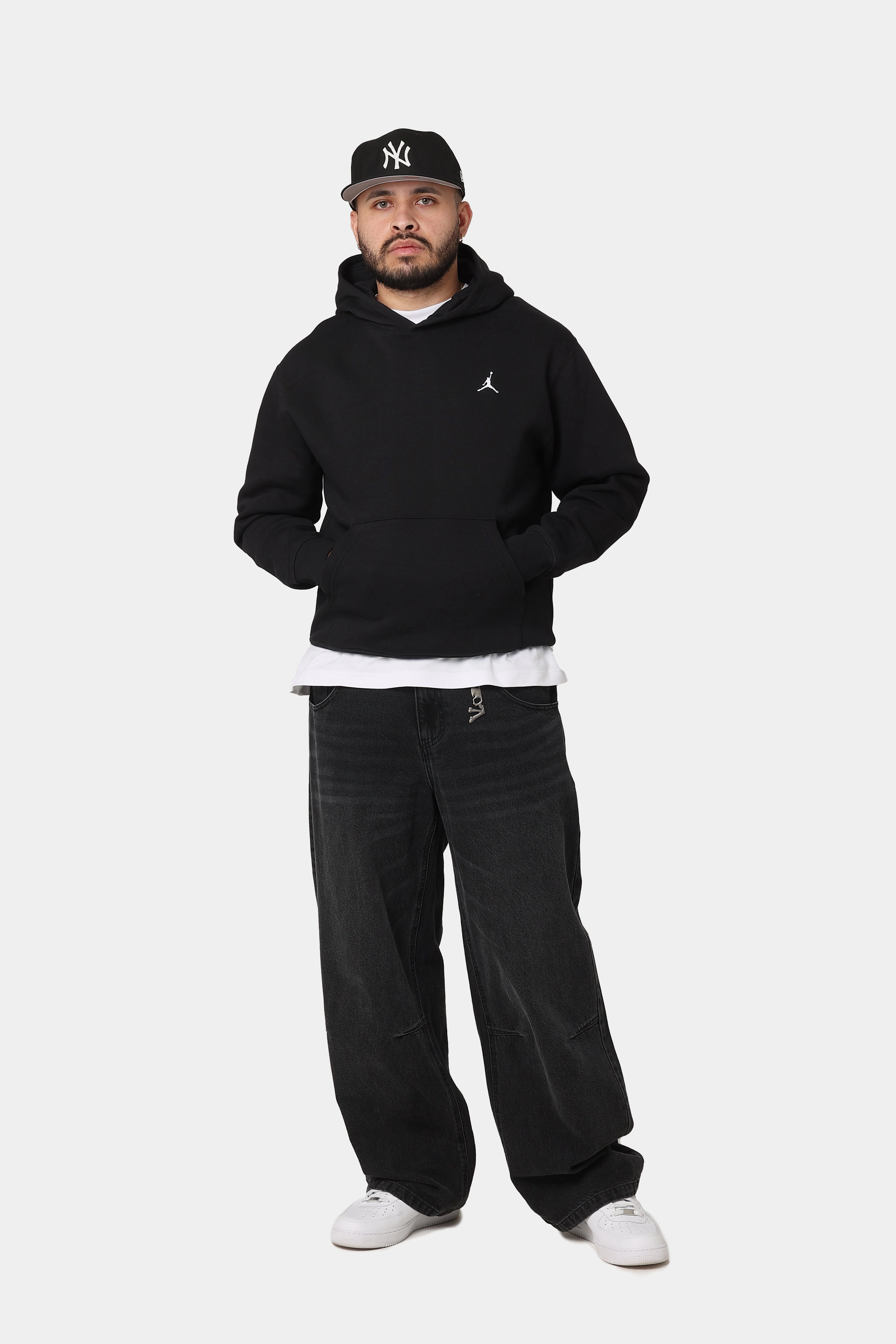 Jordan Brooklyn Fleece Pullover Hoodie Black/White Multi Panel short - distance transportation