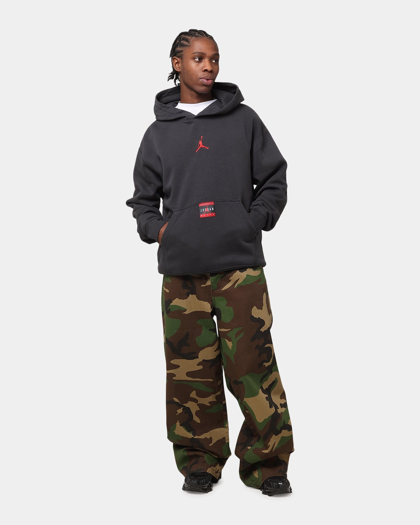 Jordan Brooklyn Fleece Pullover J Day Hoodie Off Noir/Gym Red Moisture Wicking Technology Non Restrictive Silhouette