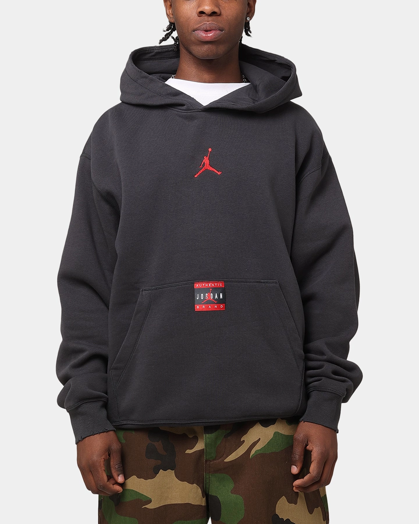 Jordan Brooklyn Fleece Pullover J Day Hoodie Off Noir/Gym Red Microfiber Technology Double Layered Edging