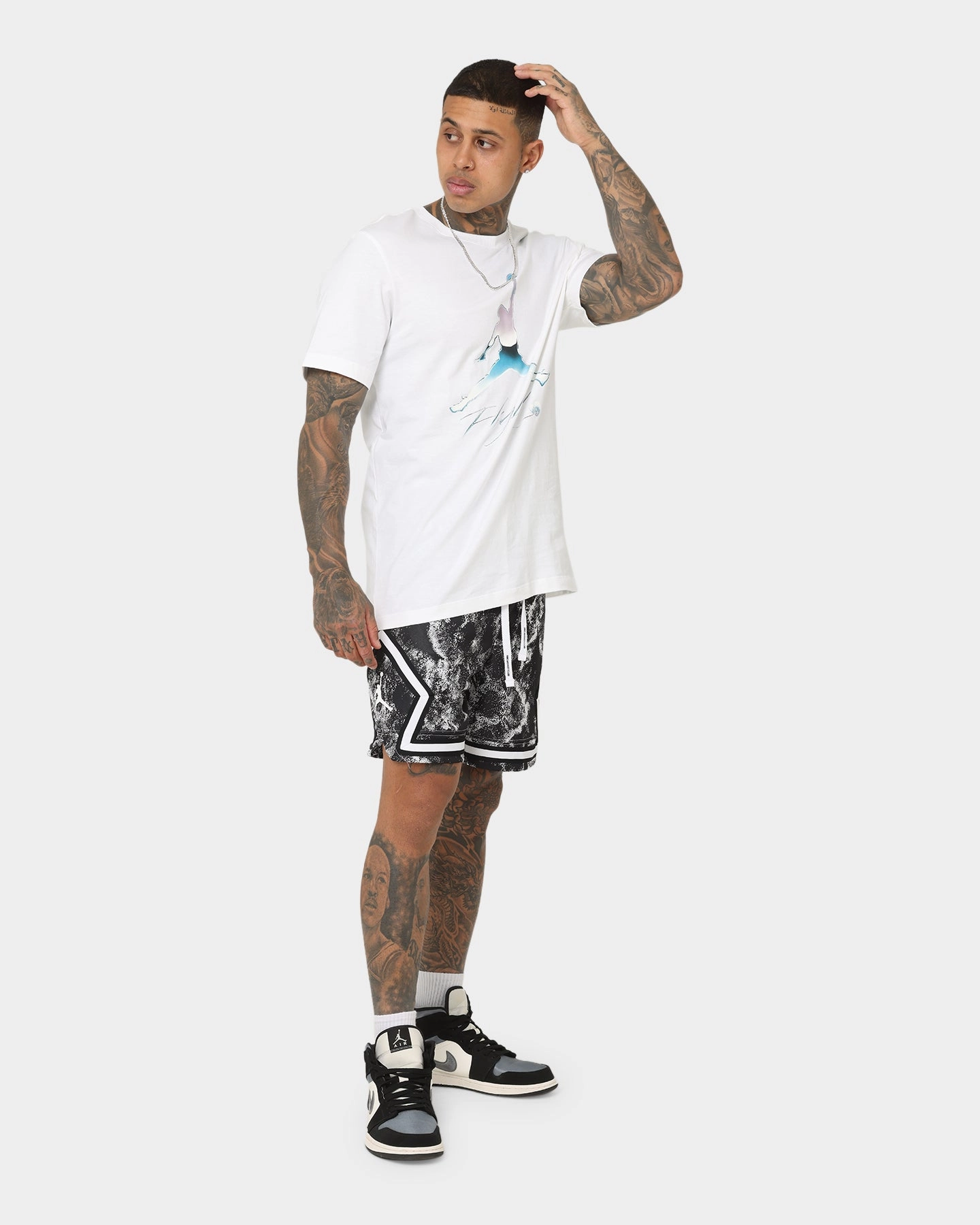 Jordan Dri-FIT Sport Diamond Shorts White/Black Microfiber Blend Fabric