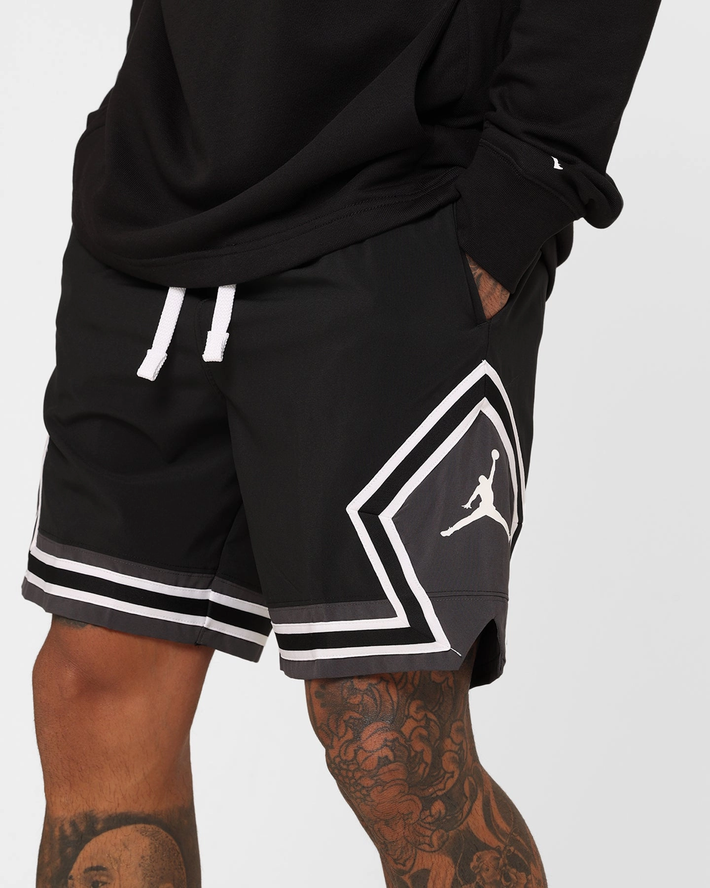Ventilated Back Panels Jordan Dri-FIT Sport Woven Diamond Shorts Black/White/Dark Shadow
