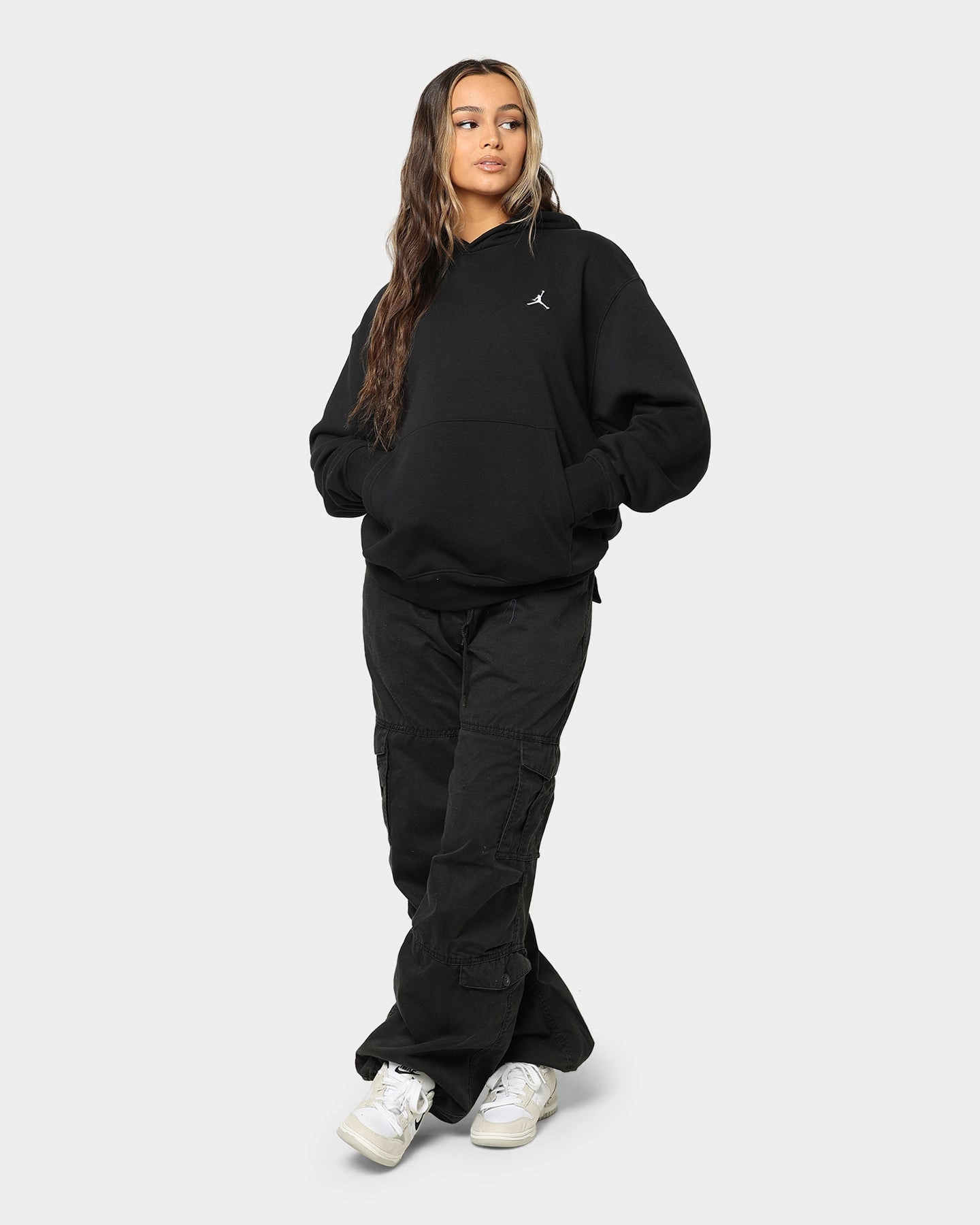 Insulated Shield Cozy Jacket Jordan Essential Fleece Pull Over Hoodie Black/White