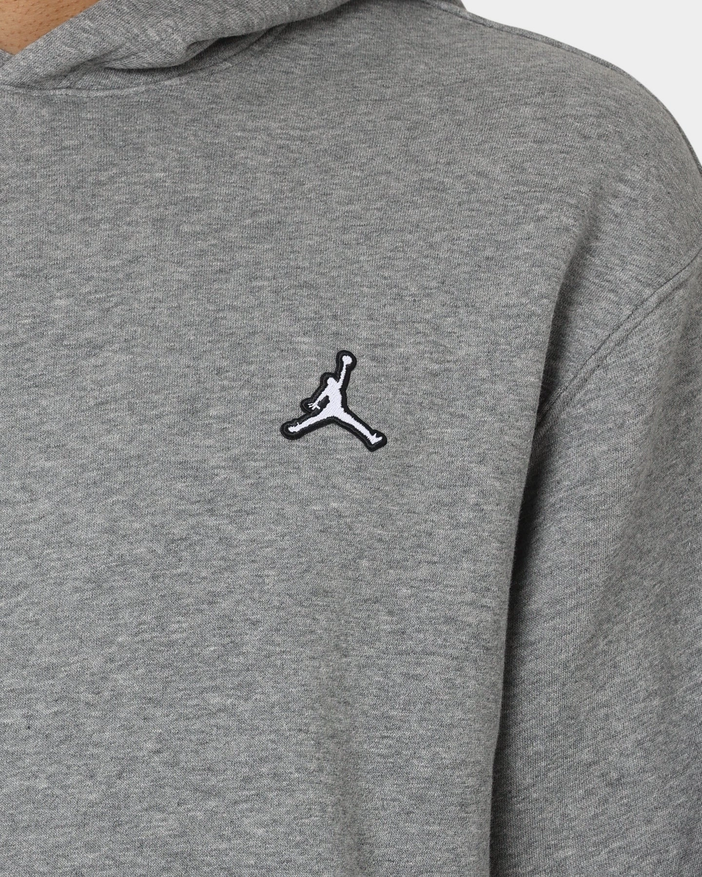 Jordan Essential Fleece Pull Over Hoodie Carbon Heather Flexible Neckline